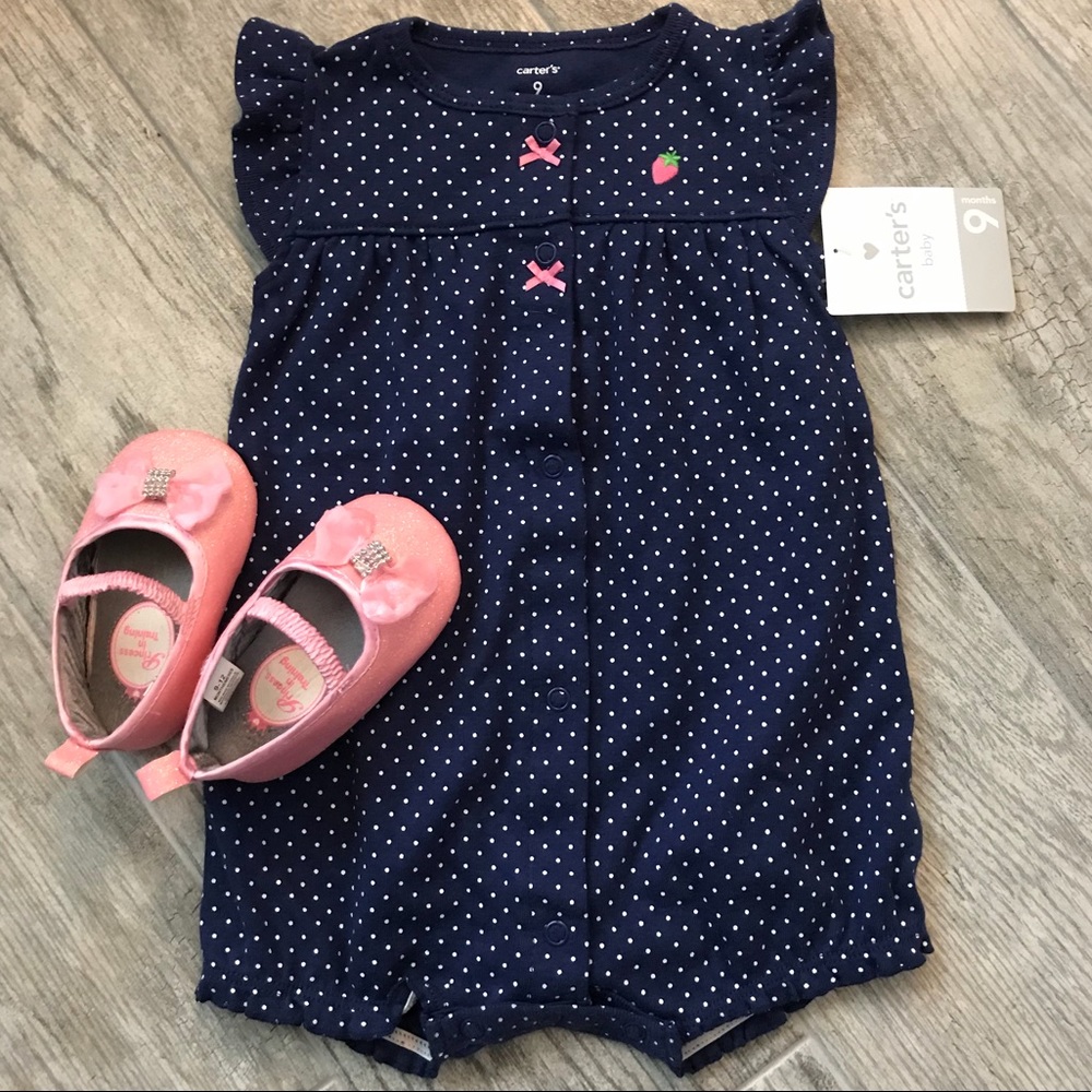 ๐ NWT Poke-a-dot Romper & Disney Sparkle Slippers - Picture 1 of 7